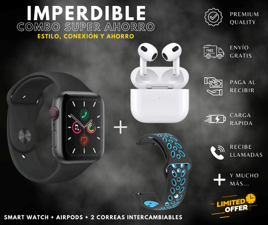 APROVECHA COMBO SUPER AHORRO ¡Reloj Inteligente + Airpods + 2 manillas!